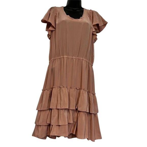 Y2K Banana Republic 100% Silk Drop Waist Raw Hem Ruffles Tiered Hem Mini Dress M - Picture 1 of 9